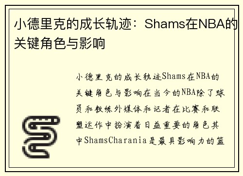 小德里克的成长轨迹：Shams在NBA的关键角色与影响