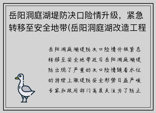 岳阳洞庭湖堤防决口险情升级，紧急转移至安全地带(岳阳洞庭湖改造工程项目)